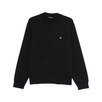 Emporio Armani Sweatshirts, male, Black, Size: S Double Jersey Sweatshirt with Micro Eagle Embroidery