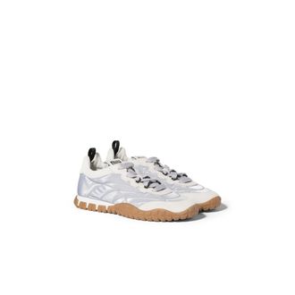 Miu Miu Tyre Technical Fabric And Suede Sneakers, Woman, Aluminum/white, Size 36,5
