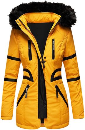 Generic Womens Winter Coats Thick Warm Hooded Parka Jackets Zip Up Outerwear Long Sleeve Down Jacket with Faux Fur Hood 2024 Casual Overcoats Yellow