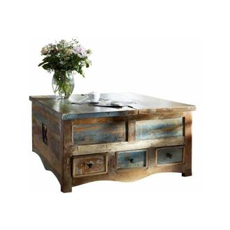 Massivmoebel24 tavolino da salotto in legno di Legno riciclato 100x100x50 multicolore laccato NATURE OF SPIRIT 62