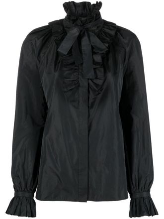 Alberta Ferretti ruffled long-sleeve blouse - women - Polyester/Silk - 44 - Black