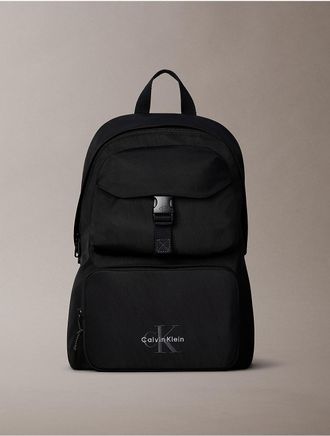 Calvin Klein Mens Bold Monologo Double Pocket Backpack - Black