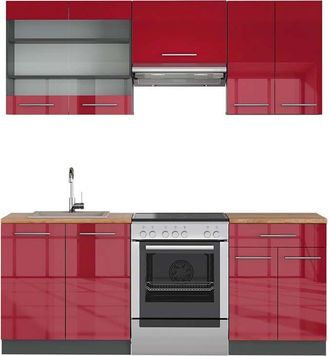 Vicco Mueble De Cocina Fame-line, Burdeos Brillo Intenso/antracita, 200 Cm, Et Roble