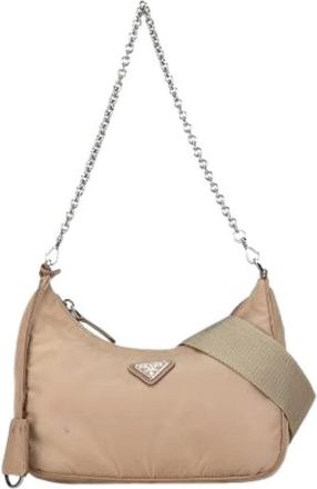 Prada Pre-owned Shoulder Bags, female, Beige, Size: ONE SIZE Pre-owned Nylon Satchel
