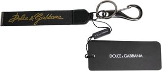 Dolce & Gabbana Black Logo Nylon Silver Brass Men Holder Keychain Keyring Leather Accessory