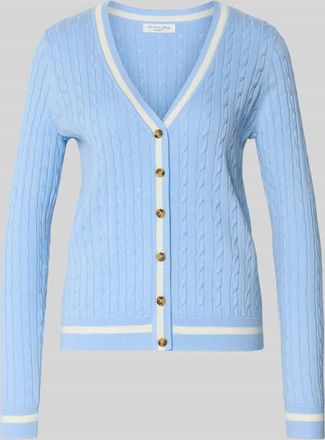 Christian Berg Strickjacke mit V-Ausschnitt in Bleu, Gr&ouml;&szlig;e XXL