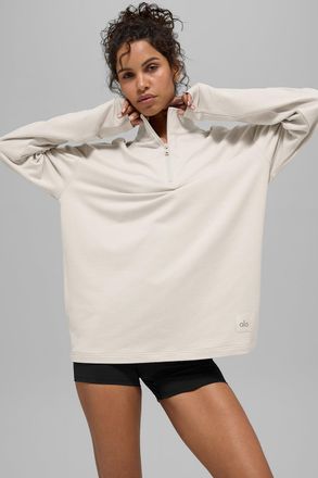 Alo | Double Take Long Sleeve 1/4 Zip Sweatshirt in Bone Beige, Size: Medium