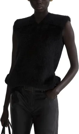 MUGLER Black Plush Textured Padded Top