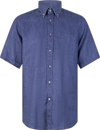 Paul & Shark Short Sleeve Shirt - Heren - Korte mouwen Overhemden - Blauw - 6XL - Linnen - Overhemden