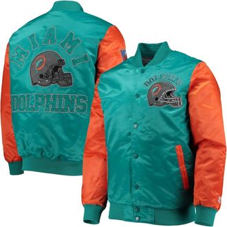 Starter Mens Miami Dolphins Varsity Jacket In Aqua/orange