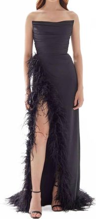 Tarik Ediz Strapless Bustier Slit Dress In Black