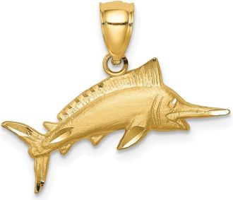 Diamond2Deal 14k Yellow Gold Diamond-Cut Marlin Pendant