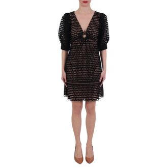 Michael Kors Kleedjes, Dames, Zwart, M, Katoen, Eyelet Cotton Lawn Dress