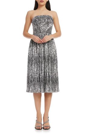 Dress The Population Nadine Metallic Strapless Fit & Flare Cocktail Dress in Black-Silver at Nordstrom, Size Large