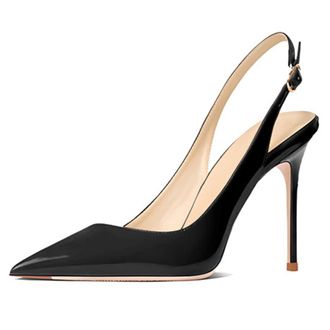 Generic Womens Patent Leather Slingback Stiletto Heels Pointed Toe Adjustable Buckle Strap High Heel Dress Shoes Classic Elegant Pumps for Formal Dinner & Wed