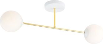Wonderlamp Plafón de techo elegante blanco y dorado con 2 esferas blancas