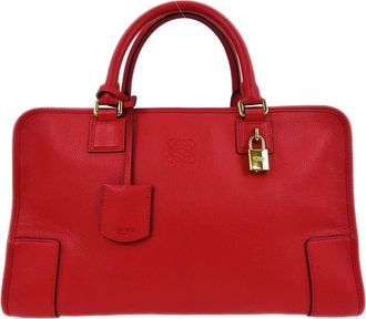 Loewe Amazona Bag Leather Red Leather Handbag (Pre-Owned)
