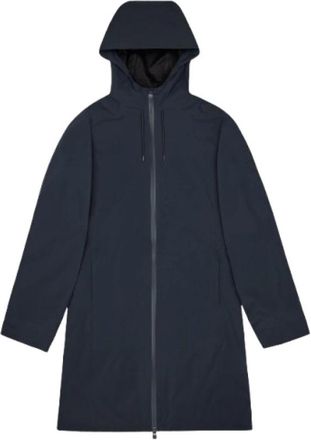 Rains Waterdichte Lange Jas met Capuchon en Rits - Dames - Regenjassen - Blauw - XL - Jassen