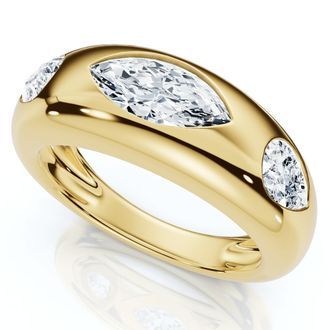 Pompeii3 1 1/10Ct Sloan Flush Set Marquise Diamond Dome Band 14k Gold Lab Grown