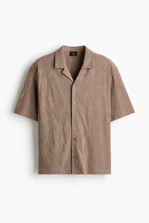 H&M Relaxed Fit Jacquard-jersey Resort Shirt in Dark Beige at Nordstrom, Size Xx-Large