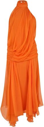 Alberta Ferretti Lange zijden gedrapeerde jurk - Dames - Feestkleedjes - Oranje - S - Kleedjes