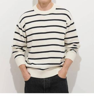 Alex Mill Gabriel Crewneck Sweater In Ivory/dark Navy