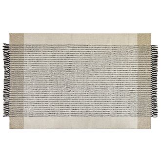 Beliani Beliani - Alfombra De Lana Beige Claro Negro 140 X 200 Cm Algod&oacute;n Hecho A Mano Borlas Divarli