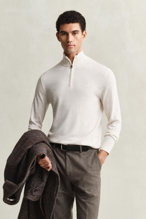 GANT Men Extra Fine Merino Wool Half-Zip Sweater (XXXL) SEED MELANGE