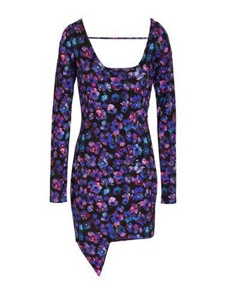 8 by YOOX PRINTED JERSEY ASYMMETRICAL MINI DRESS W/ L/ SLEEVES