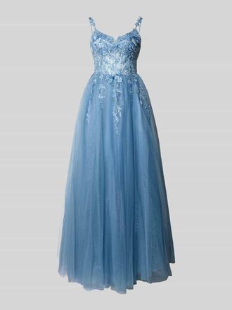Unique Abendkleid mit Perlen und Pailletten in Blau, Gr&ouml;&szlig;e 32