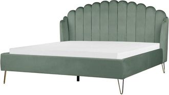 Beliani Letto matrimoniale in velluto verde con testiera e gambe in metallo 180 x 200 cm Ambillou