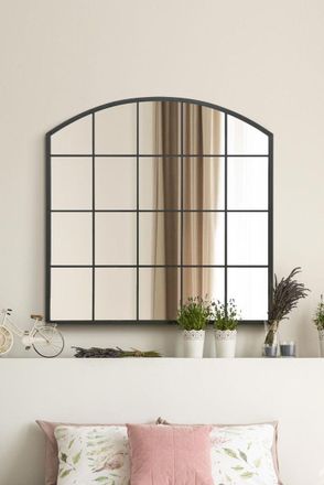 MirrorOutlet Black Framed Arched Window Leaner/Wall Mirror 39 X 39 (100x100CM) | Size: 1 Pack