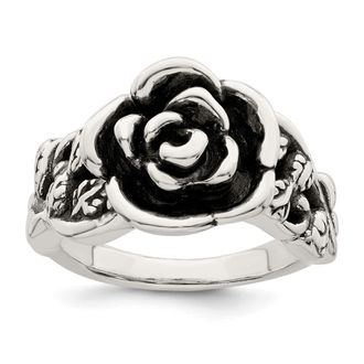 Diamond2Deal Sterling Silver Antiqued Rose Flower Ring