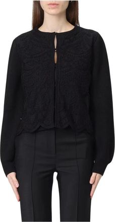 Twinset Giacchina in maglia con inserto in tulle - Dames - Vesten - Zwart - M - Tule - Truien & Vesten
