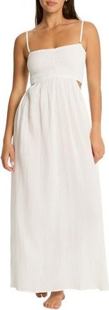 Sea Level Australia Smocked Bodice Cotton Seersucker Cover-Up Dress in White at Nordstrom, Size Medium