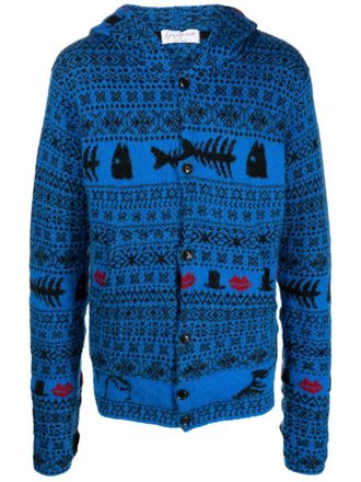 Yohji Yamamoto fair-isle hooded cardigan - men - Nylon/Wool - 3 - Blue