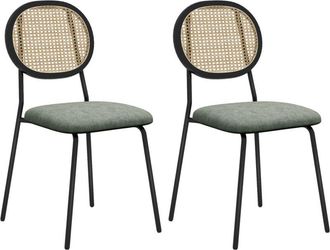 HOMCOM Homcom - Pack De 2 Sillas De Comedor Sillas De Cocina Con Respaldo De Rat&aacute;n Sint&eacute;tico Y Marco De Acero Para Sal&oacute;n 44x54x87 Cm Verde Oscuro Y Negro