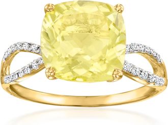 Ross-Simons Lemon Quartz Ring With. Diamonds in 14kt Yellow Gold