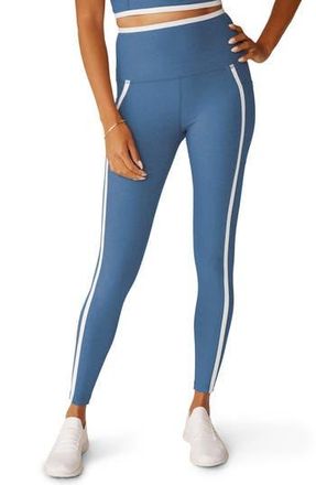 Beyond Yoga Out of Pocket Side Stripe High Waist Pocket Leggings in Sky Blue Heather/Cloud White at Nordstrom Rack, Size X-Small