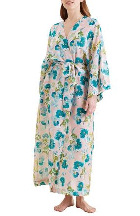 Papinelle Sleepwear Audrey Floral Cotton & Silk Wrap in Lace Pink at Nordstrom, Size X-Small