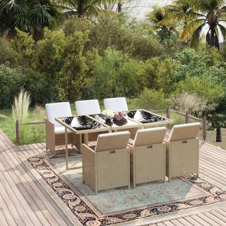 vidaXL Set Comedor De Jard&iacute;n 7 Pzas Con Cojines Rat&aacute;n Sint&eacute;tico Beige Vidaxl