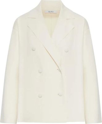 Max Mara Jassen, Heren, Wit, XS, Leer, Double-breasted Cr&ecirc;pe Jacket