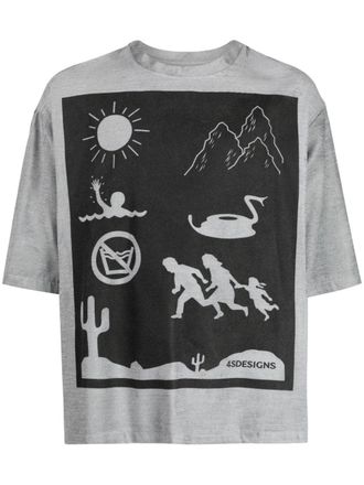 4sdesigns graphic-print mélange-effect T-shirt - Grey