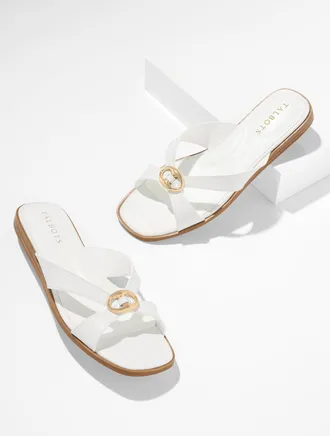 Talbots Eva Ornament Vachetta Micro Wedge Slides - White - 10 1/2 M Talbots