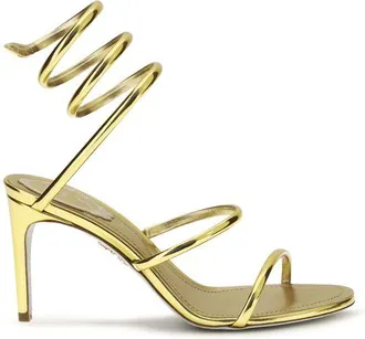 Rene Caovilla Gold Calf Leather Bos Taurus Stiletto Heel Womens Sandals