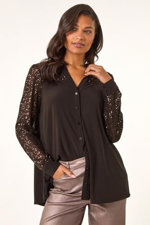 Roman Embellished Sequin Stretch Blouse
