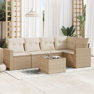vidaXL Juego De Sof&aacute;s Jard&iacute;n Con Cojines 6 Pzas Rat&aacute;n Sint&eacute;tico Beige Vidaxl