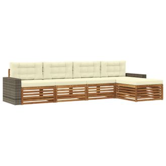 vidaXL Conjunto De Sof&aacute;s De Exterior 5 Pcs Natural Y Crema Poli&eacute;ster Vidaxl