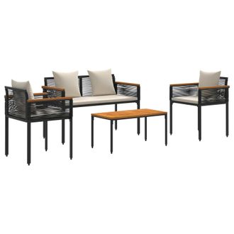 vidaXL Juego De Muebles De Exterior Negro Y Crema Rat&aacute;n Sint&eacute;tico Vidaxl