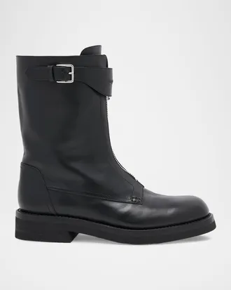 Alexander McQueen Men & apos;s Biker Leather Center-Zip Buckle Boots